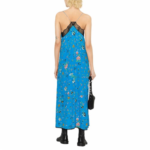 [쟈딕앤볼테르] 여성 WWDR01235 레이스 트리밍 롱 드레스 블루