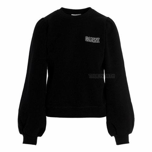 [가니] 22FW 여성 T2965 099 로고 이솔리 퍼프 숄더 맨투맨 티셔츠 블랙